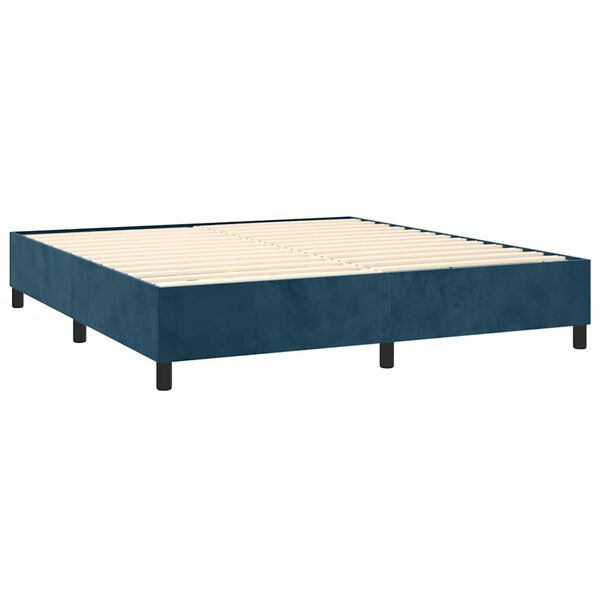 vidaXL Cama com molas/colch&atilde;o 160x200 cm veludo azul-escuro