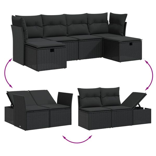 vidaXL 6 pcs conjunto sof&aacute;s de jardim c/ almofad&otilde;es vime PE preto