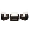 vidaXL 4 pcs conjunto lounge jardim c/ almofad&otilde;es vime PE castanho