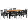 vidaXL Conjunto de Jantar para Jardim 9 pcs Preto vime PE
