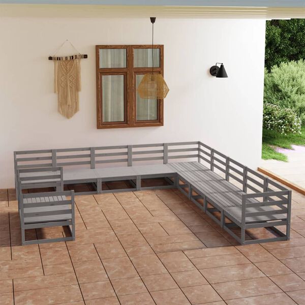 vidaXL 11 pcs conjunto lounge de jardim pinho maci&ccedil;o cinzento