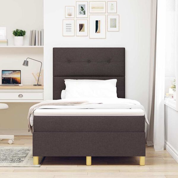 vidaXL Cama Box com colch&atilde;o Castanho escuro 120 x 200 cm tecido