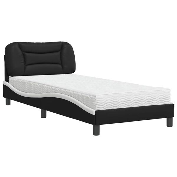 vidaXL Cama com colch&atilde;o Hvar 90x200 cm couro artificial preto e branco