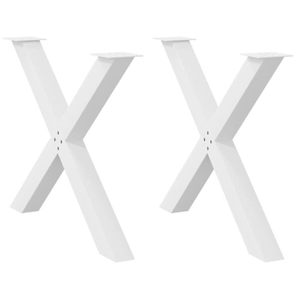 vidaXL P&eacute;s para mesa de jantar em formato de X, 2 pe&ccedil;as, branco, 90x (72-73) cm, a&ccedil;o
