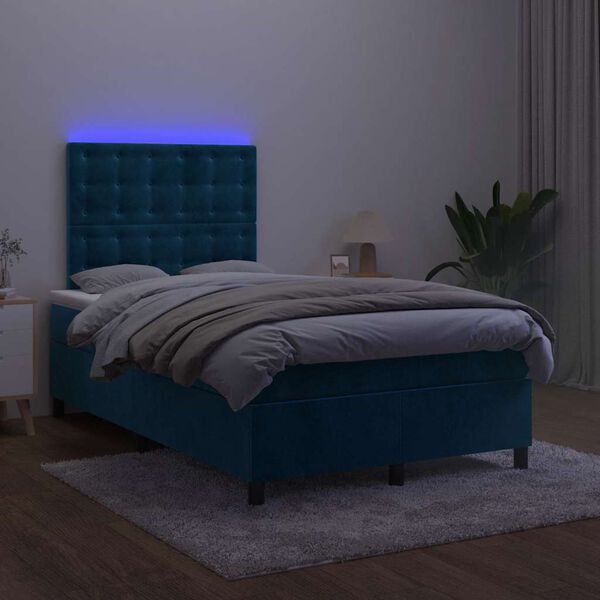 vidaXL Cama box spring c/ colch&atilde;o/LED 120x200 cm veludo azul-escuro