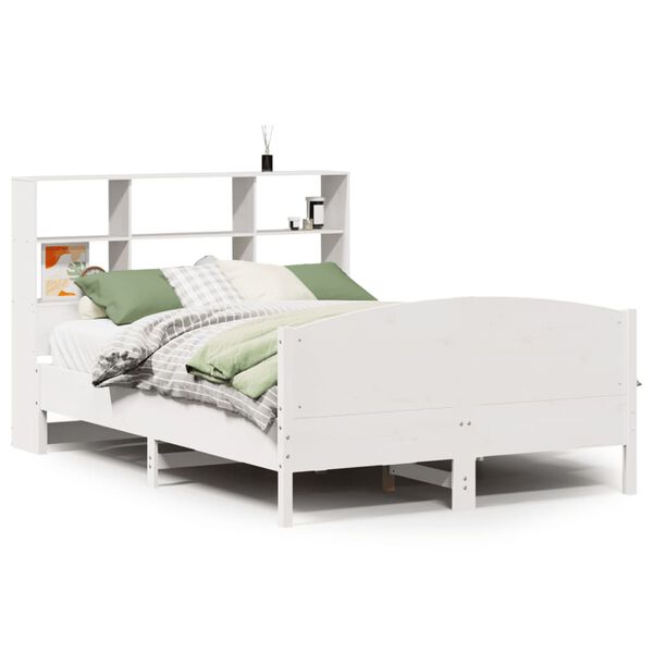 vidaXL Cama com estante sem colch&atilde;o 120x200 cm pinho maci&ccedil;o branco