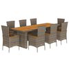 vidaXL 9 pcs conjunto de jantar p/ jardim c/ almofad&otilde;es vime PE cinza