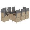 vidaXL 9 pcs conj. jantar jardim c/ almofad&otilde;es vime PE bege misturado