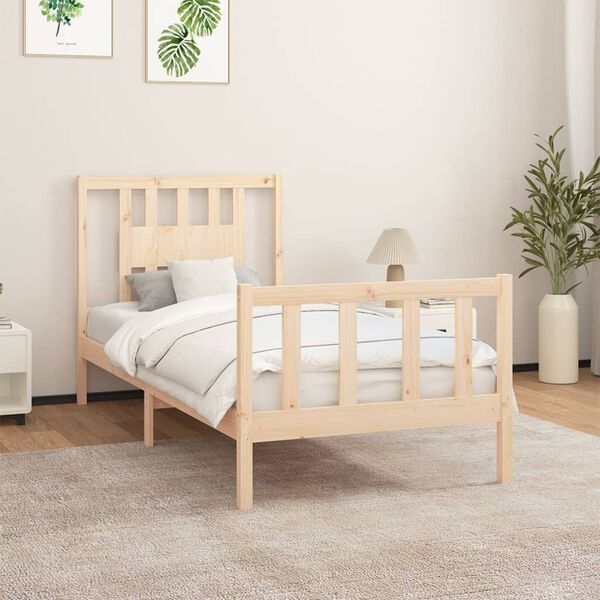 vidaXL Estrutura de cama com cabeceira 100x200 cm pinho maci&ccedil;o