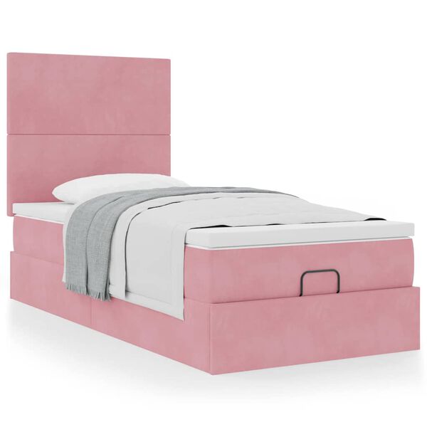 vidaXL Estrutura de cama otomana com colch&otilde;es 80x200 cm veludo rosa
