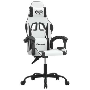 vidaXL Cadeira gaming girat&oacute;ria couro artificial branco e preto