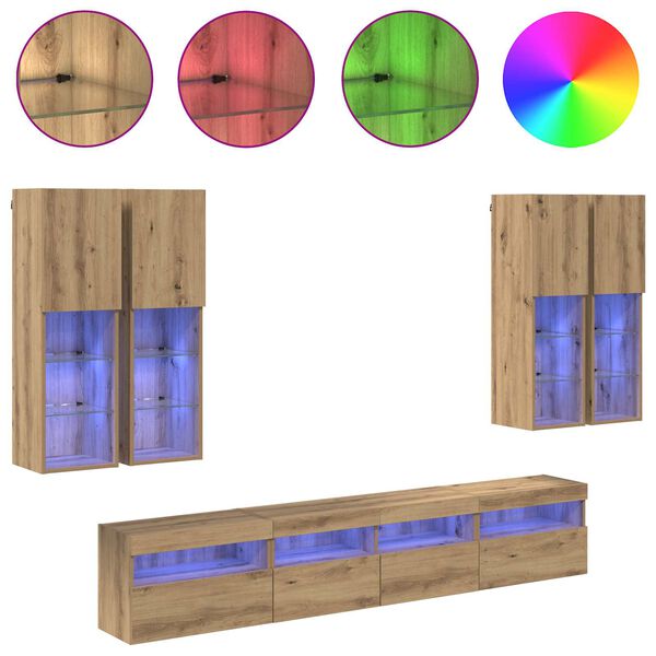 vidaXL Conjunto de Gabinete de TV na Parede com Luzes LED 7 pcs