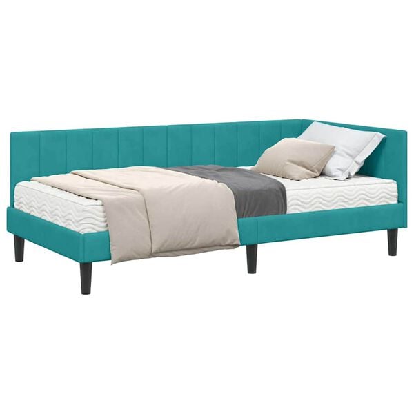 vidaXL Estrutura de Cama de Canto com Colchão 2 pcs Turquesa Veludo