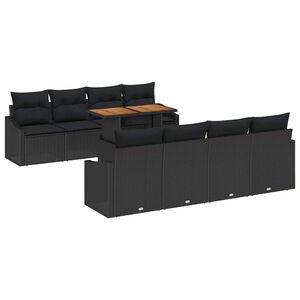 vidaXL Conjunto de Sof&aacute; de Jardim 9 unid. Preto e Marrom