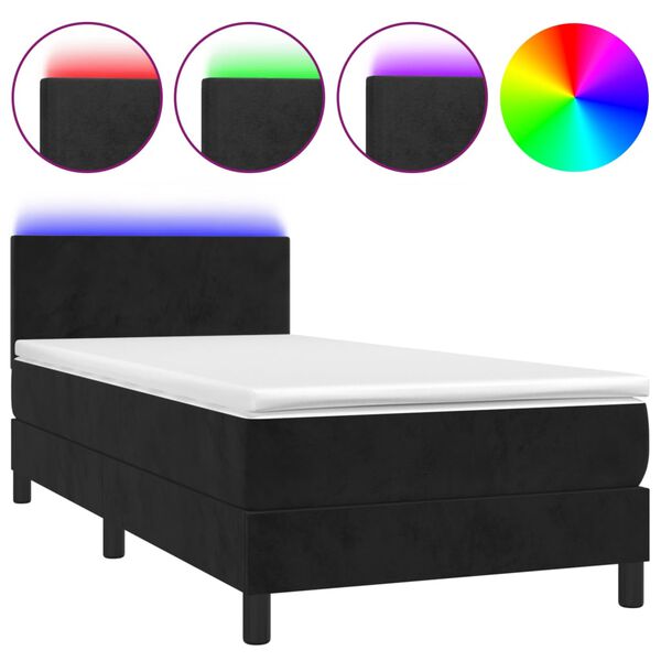 vidaXL Cama box spring c/ colch&atilde;o/LED 90x190 cm veludo preto