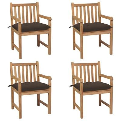 vidaXL Cadeiras de jardim c/ almofadões cinza-acast. 4 pcs teca maciça