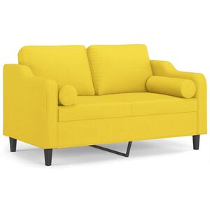 vidaXL Sof&aacute; 2 lug. + almofadas decorativas 120 cm tecido amarelo-claro