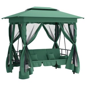 vidaXL Gazebo de jardim c/ banco baloi&ccedil;o convers&iacute;vel tecido/a&ccedil;o verde
