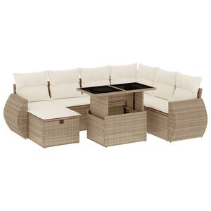 vidaXL 8 pcs conjunto de sof&aacute;s p/ jardim com almofad&otilde;es vime PE bege