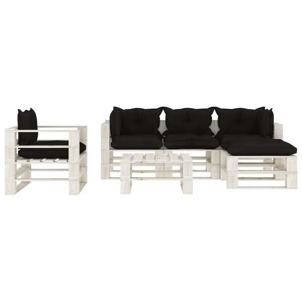 vidaXL 6 pcs conjunto lounge de jardim em paletes c/ almofad&otilde;es preto