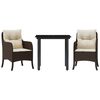 vidaXL 3 pcs conjunto jantar p/ jardim c/ almofad&otilde;es vime PE castanho