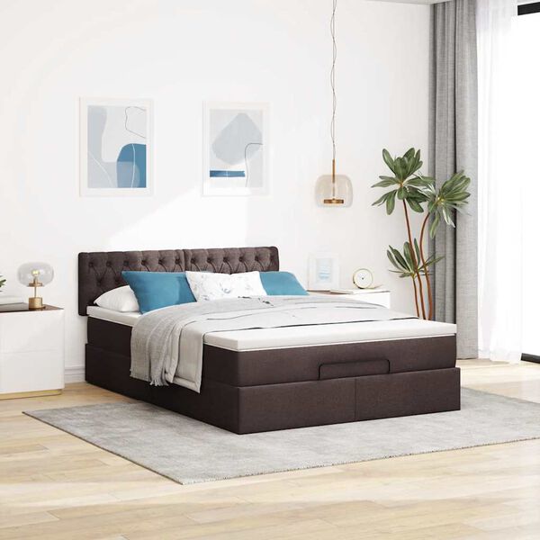 vidaXL Estrutura cama otomana colch&atilde;o 140x200cm tecido castanho escuro