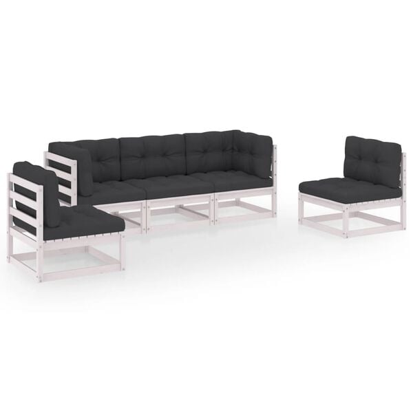 vidaXL 5 pcs conjunto lounge de jardim c/ almofad&otilde;es pinho maci&ccedil;o