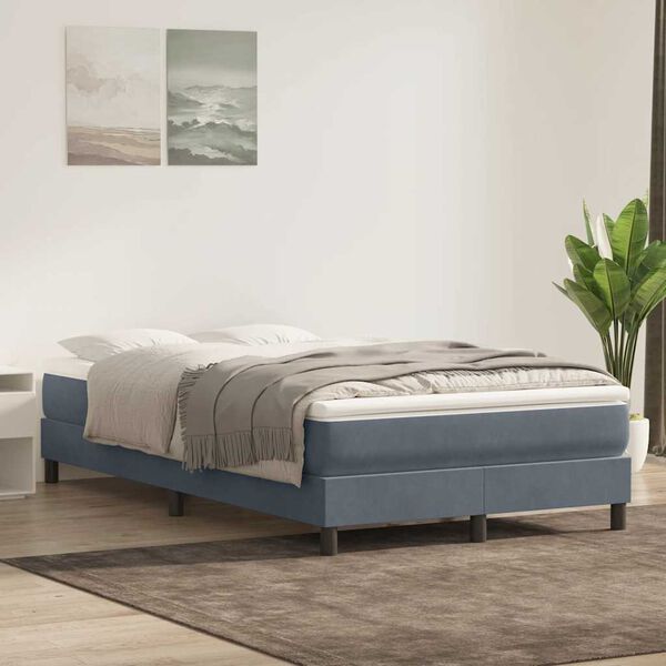vidaXL Cama com molas/colch&atilde;o 120x210 cm veludo cinzento-escuro