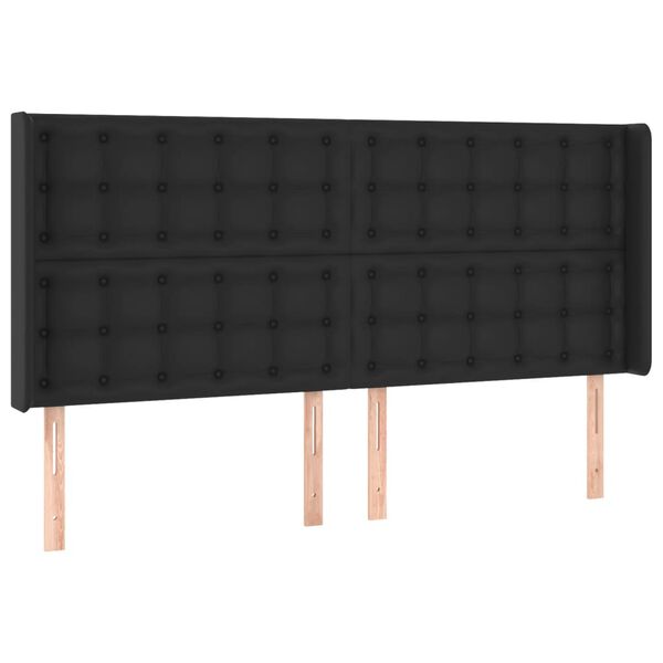 vidaXL Cabeceira cama c/ LED couro artificial 203x16x118/128 cm preto