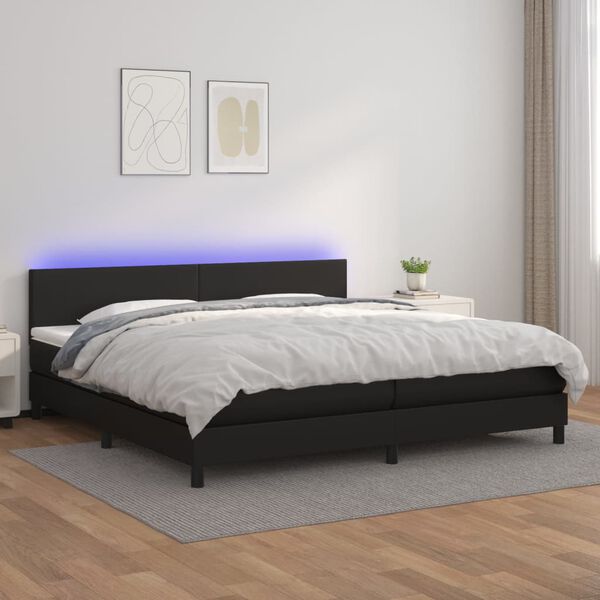 vidaXL Cama box spring c/ colch&atilde;o/LED 200x200cm couro artificial preto