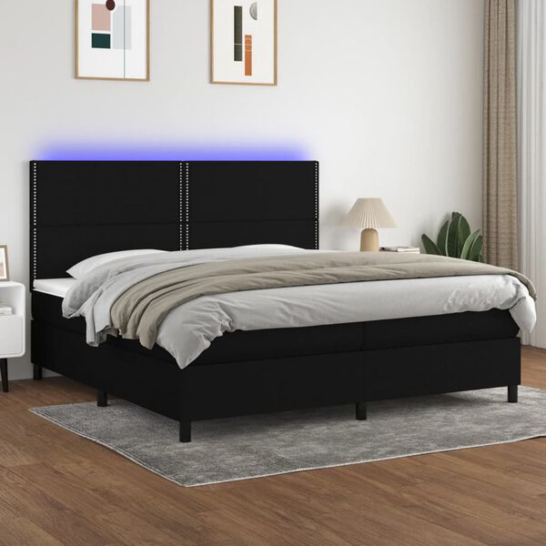 vidaXL Cama box spring c/ colch&atilde;o e LED 200x200 cm tecido preto