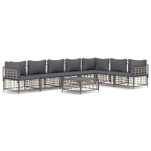 vidaXL 8 pcs conjunto lounge de jardim c/ almofad&otilde;es vime PE antracite