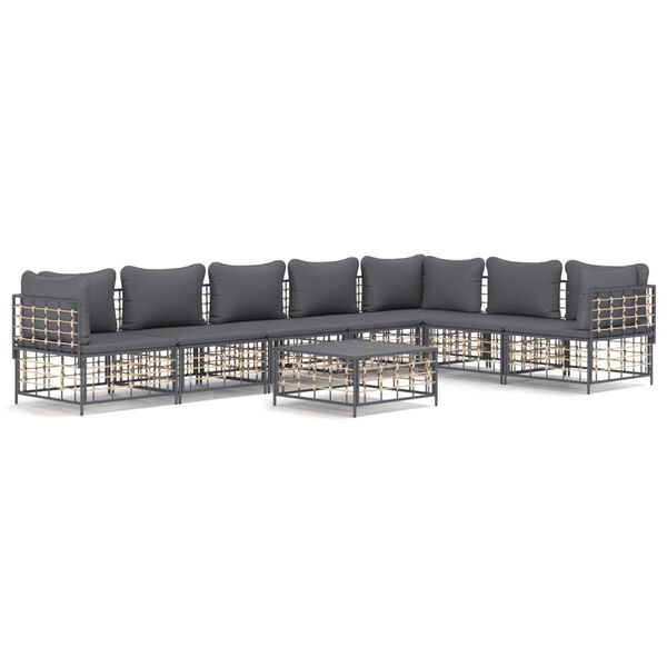 vidaXL 8 pcs conjunto lounge de jardim c/ almofadões vime PE antracite