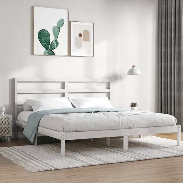 vidaXL Estrutura de cama super king pinho maci&ccedil;o 180x200 cm branco