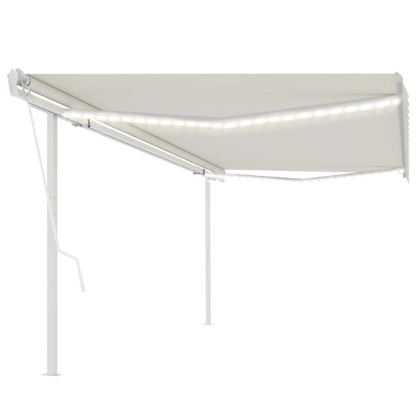 vidaXL Toldo autom&aacute;tico c/ LED e sensor de vento 5x3,5 m cor creme