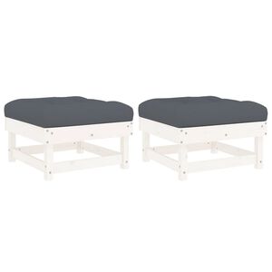 vidaXL Apoios de p&eacute;s p/ jardim c/ almofad&otilde;es 2 pcs pinho maci&ccedil;o branco