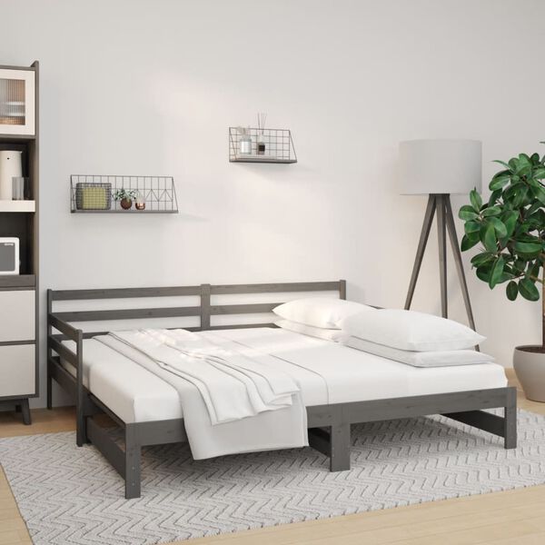 vidaXL Sof&aacute;-cama de puxar 2x(80x200) cm pinho maci&ccedil;o cinza