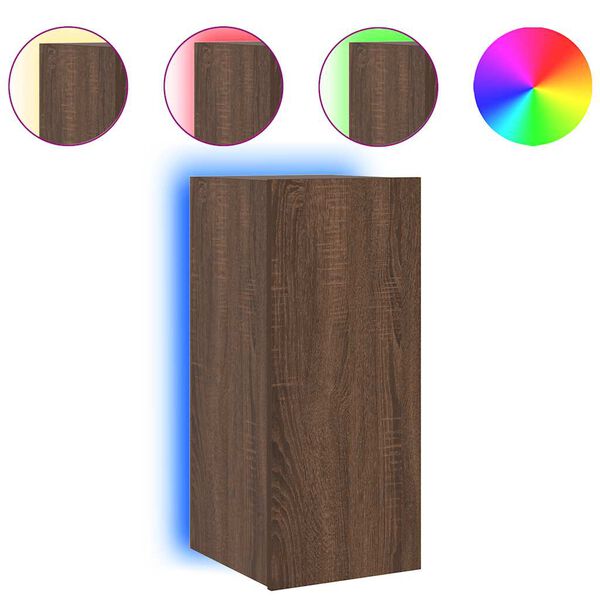vidaXL M&oacute;vel parede p/ TV c/ luzes LED 30,5x35x70 cm carvalho castanho
