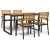 vidaXL Conj. jantar p/ jardim 5 pcs madeira de ac&aacute;cia maci&ccedil;a e metal