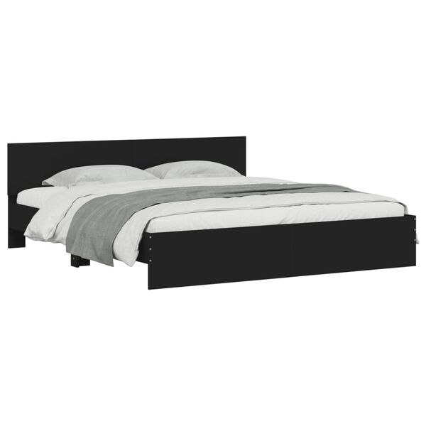 vidaXL Estrutura de cama com cabeceira e luzes LED 200x200 cm preto