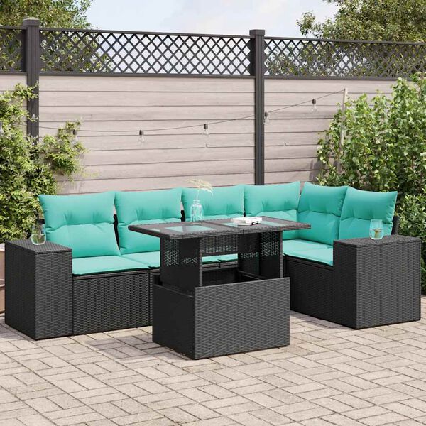 vidaXL 6 pcs conjunto sof&aacute;s de jardim com almofad&otilde;es ac&aacute;cia e vime PE