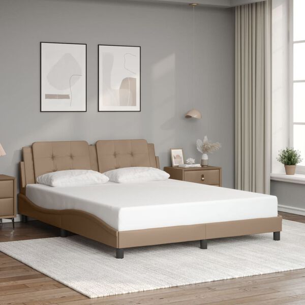 vidaXL Estrutura de cama sem colchão Zadar 160x200 cm couro artificial cappuccino