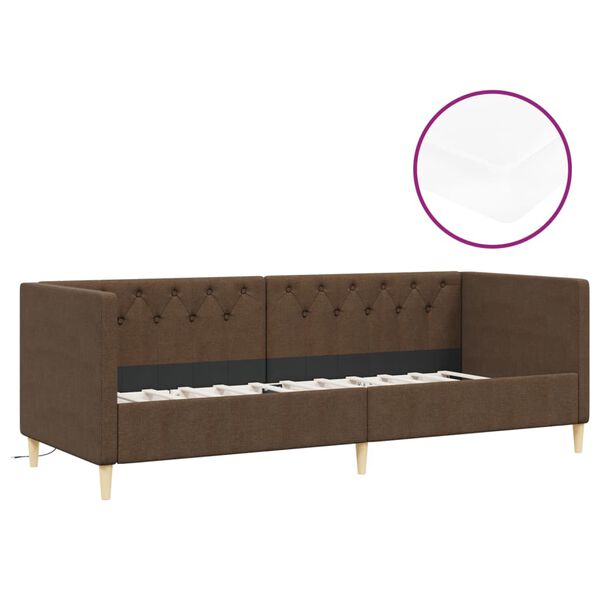 vidaXL Sof&aacute;-cama + colch&atilde;o e sa&iacute;da USB 90x200cm tecido castanho-escuro