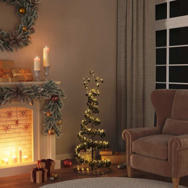 vidaXL &Aacute;rvore de Natal LED com Baubles 80 LEDs Branco Quente 120 cm