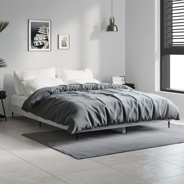 vidaXL Estrutura de cama 135x190 cm derivados de madeira cinza cimento
