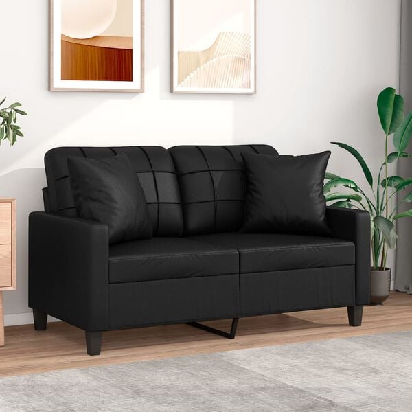 vidaXL Sofá 2 lugares + almofadas decorativas 120cm couro artif. preto