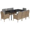 vidaXL 9 pcs conjunto de jantar p/ jardim com almofad&otilde;es vime PE bege