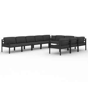 vidaXL 10 pcs conjunto lounge jardim com almofad&otilde;es alum&iacute;nio antracite