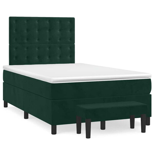 vidaXL Cama boxspring com colch&atilde;o 120x190 cm veludo verde-escuro