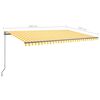 vidaXL Toldo autom. LED e sensor de vento 500x350 cm amarelo/branco